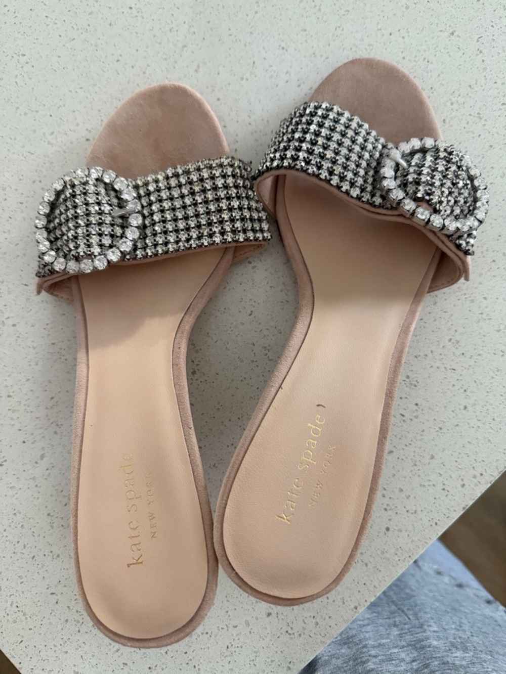 NWOT kate spade Blush Crystal Buckle Slide Mules
